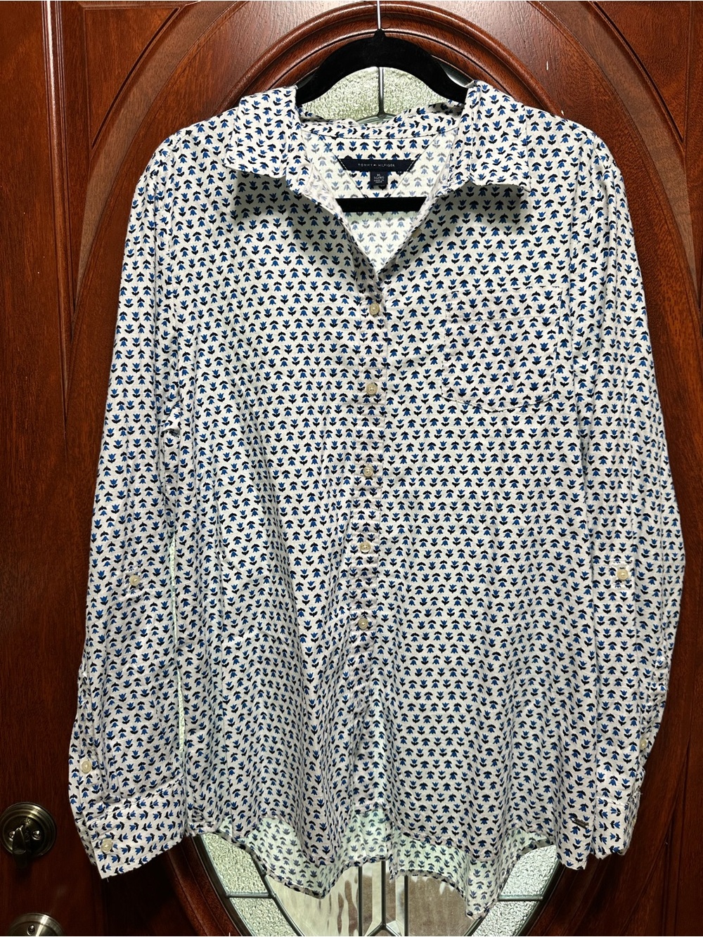 Tommy Hilfiger White Button-Down Shirt with Blue Floral Micro Print